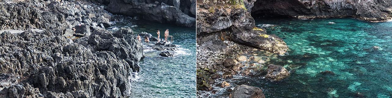 Bañarse en una piscina volcánica junto al mar Bañarse en una piscina volcánica junto al mar